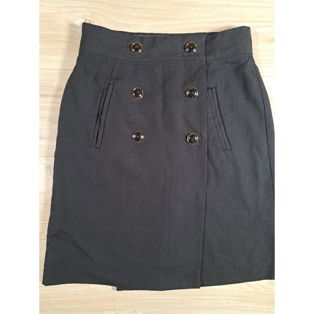 Banana Republic Black 100% Wool Double Breasted Button Front Skirt Petite 4P